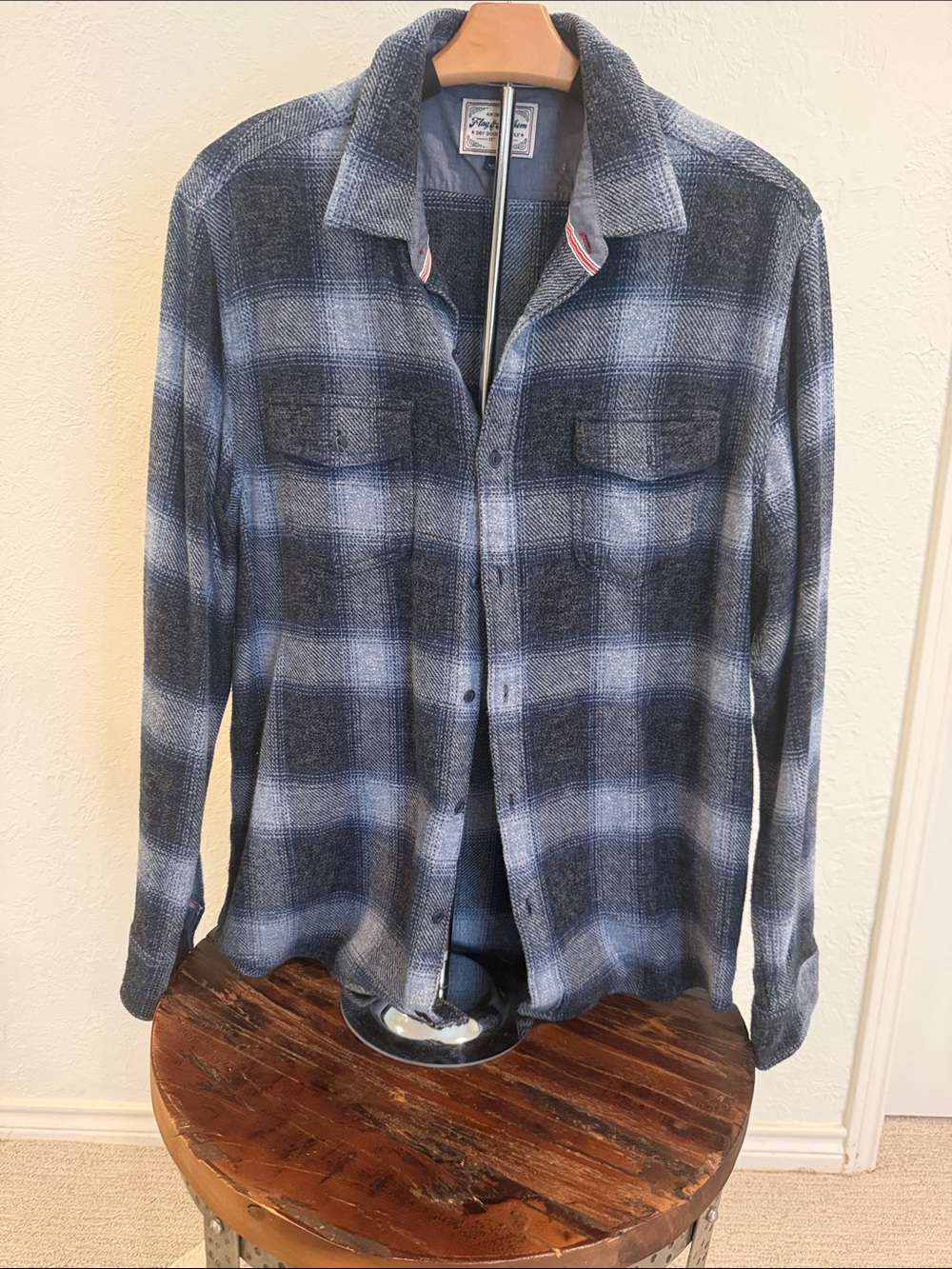 Flag & Anthem Men's Blue Plaid Casual Button-Down Shirt size Large